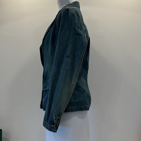 Gap long sleeve 100% cotton denim blazer single button from pocket fitted SZ L - Picture 5 of 16